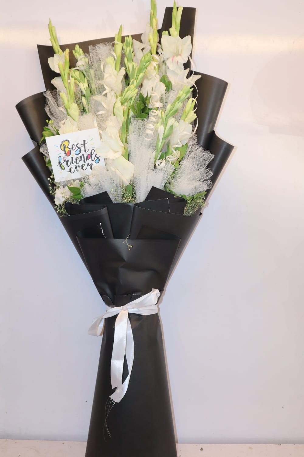 White Glad Bouquet With Net (Best Friend Ever)