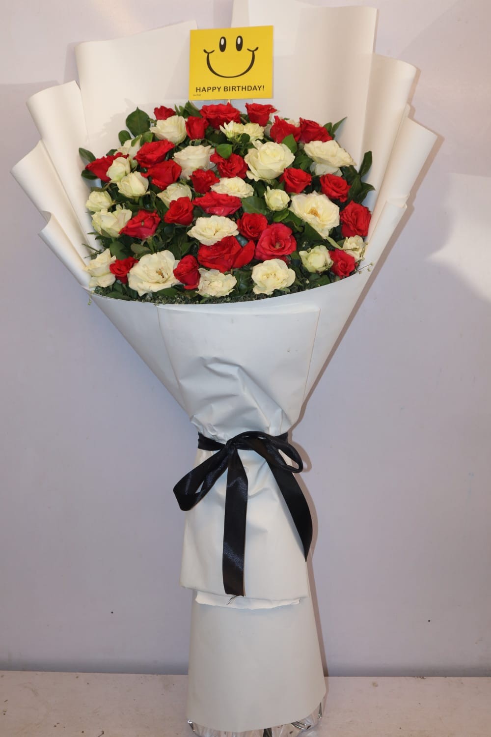 Red & White Rose Bouquet (Happy Birthday)