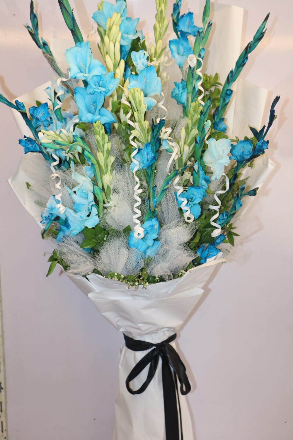 Sky Blue Glad Bouquet with Net