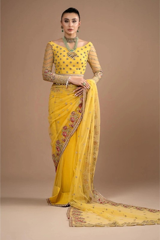 Yellow Net Saree